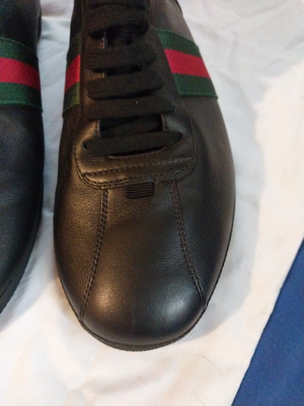 Gucci Black Leather High-Top Sneakers with Red & Green Web Stripe Size 12